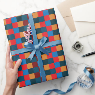 Papel De Presente Xadrez Moderno em Cores Xadrez