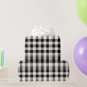 Papel De Presente Xadrez Monocromático Preto Branco Padrão Marfim