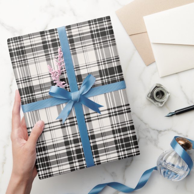 Papel De Presente Xadrez Monocromático Preto Branco Padrão Marfim (Presentear)
