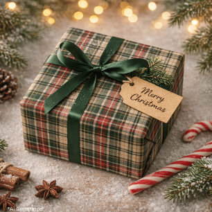 Papel De Presente Xadrez Natal Vermelho Verde Clássico Tartan Plaid