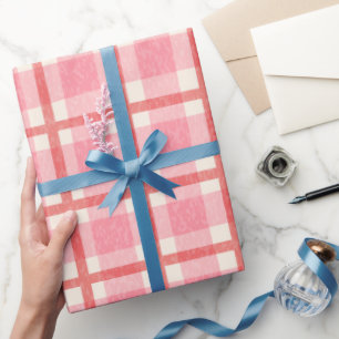 Papel De Presente Xadrez Natalino Rosa e Vermelho