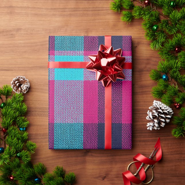 Papel de presente xadrez Neo-Fúcsia (Presente de Natal)