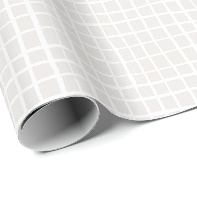 Papel De Presente Xadrez neutro bege branco Grade geométrica simples (Ponta do rolo)