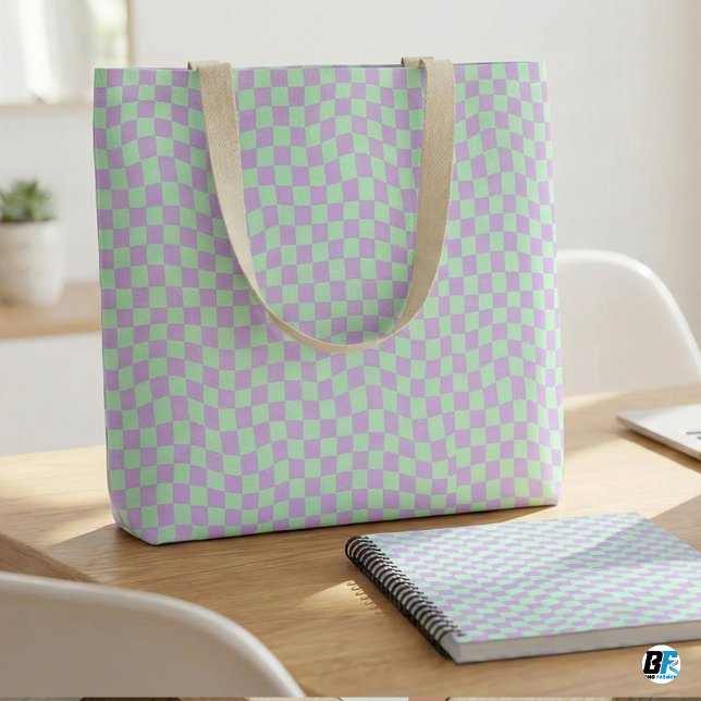 Papel De Presente Xadrez Ondulado Retro Pastel Verde Lavanda (Criador carregado)
