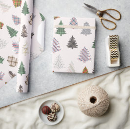 Papel De Presente Xadrez Padronizada Árvores de Natal Sem Branco