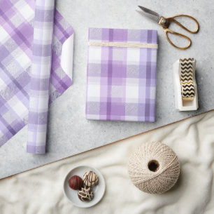 Papel De Presente Xadrez Pastel Branco Lavanda com Padrão de Névoa