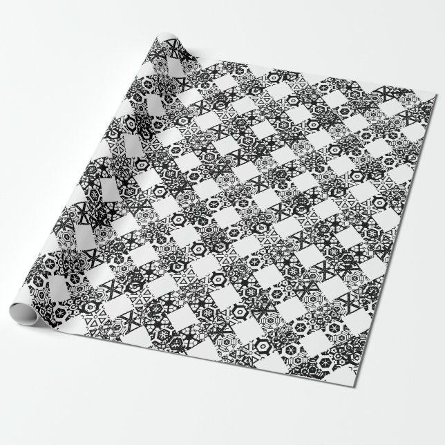 Papel De Presente Xadrez preta de renda branca padrão de gingham no  (Desenrolado)