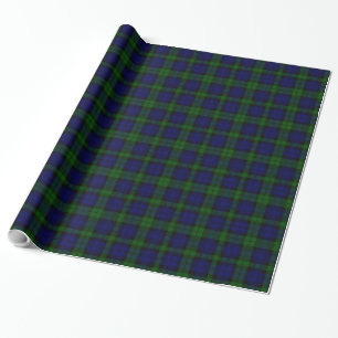 Papel De Presente Xadrez preta do verde azul do tartan do clã do