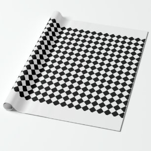 Papel De Presente Xadrez Preto Branco Diamante