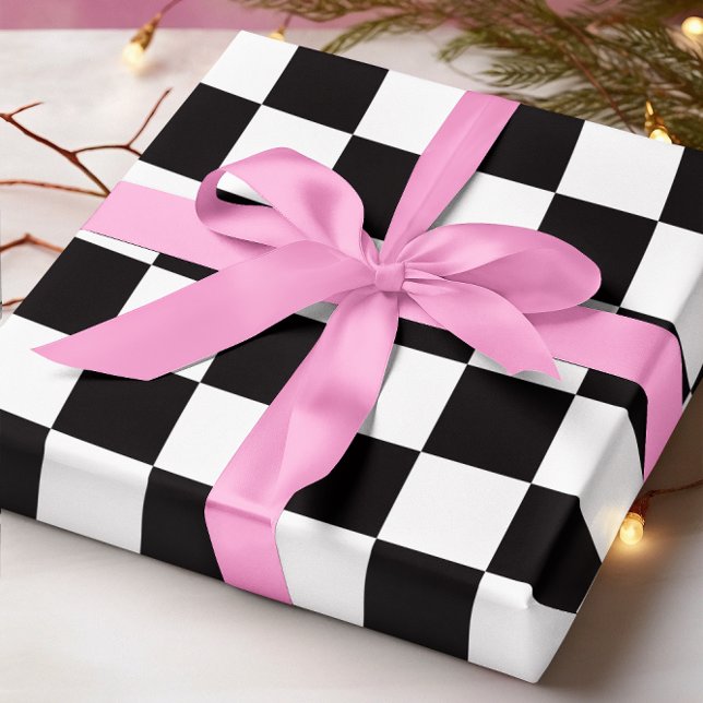 Papel De Presente Xadrez Preto e Branco Grande (Big Black and White Checkered Wrapping Paper)