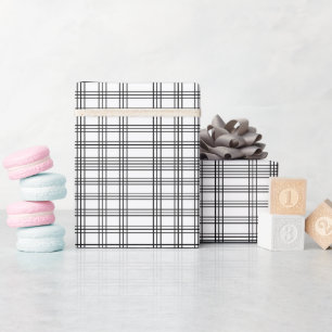 Papel De Presente Xadrez Preto e Branco Tartan