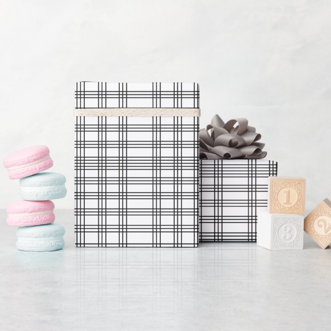 Papel De Presente Xadrez Preto e Branco Tartan (Chá de bebê)