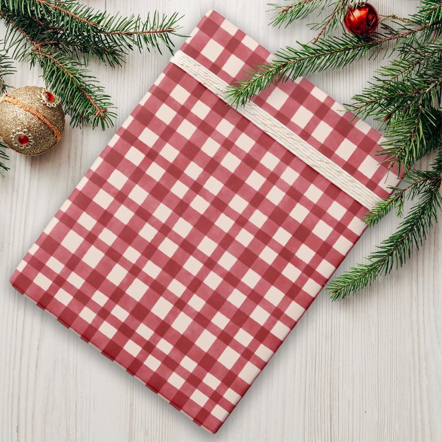 Papel De Presente Xadrez Red Gingham Natal Mínimo Tradicional (Criador carregado)