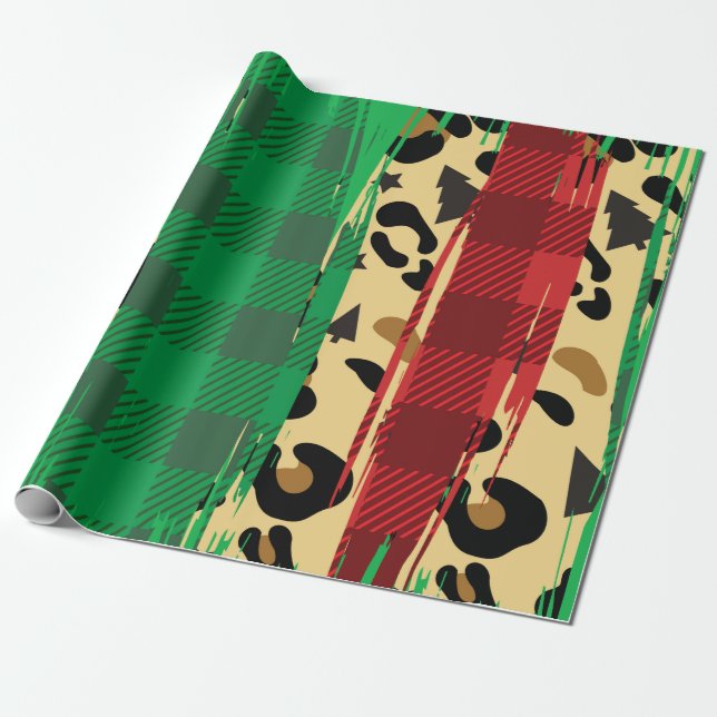 Papel De Presente Xadrez Red & Green Leopardo Imprimir Cavilha de Na (Desenrolado)