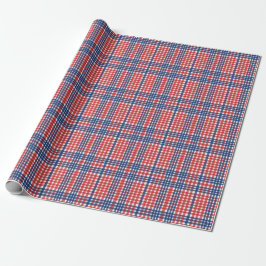Papel De Presente Xadrez Red White e Blue Gingham