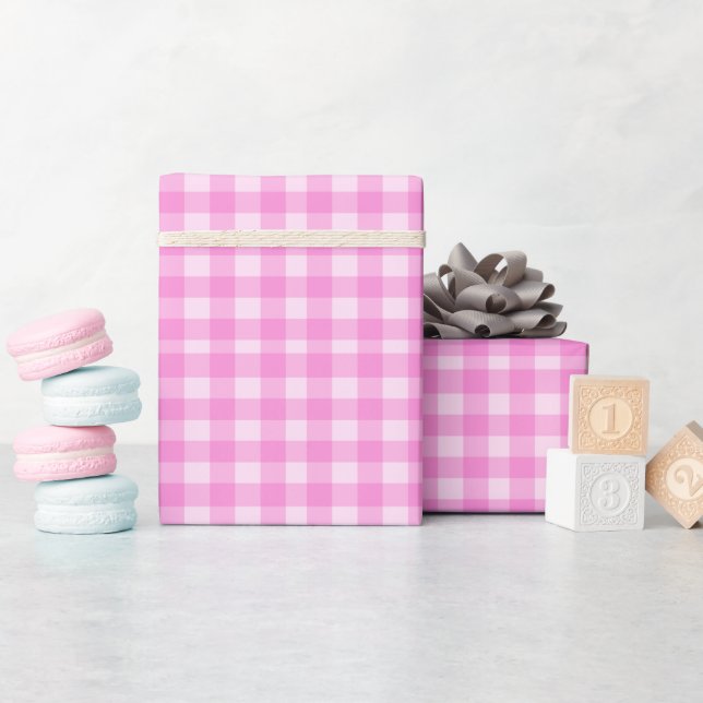 Papel De Presente Xadrez Rosa (Chá de bebê)