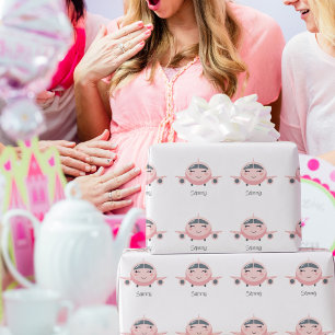 Papel De Presente Xadrez Rosa Aviãozinho Menina Nome Personalizado