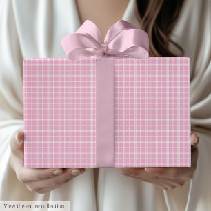 Papel de Presente Xadrez Rosa Claro Moderno para A