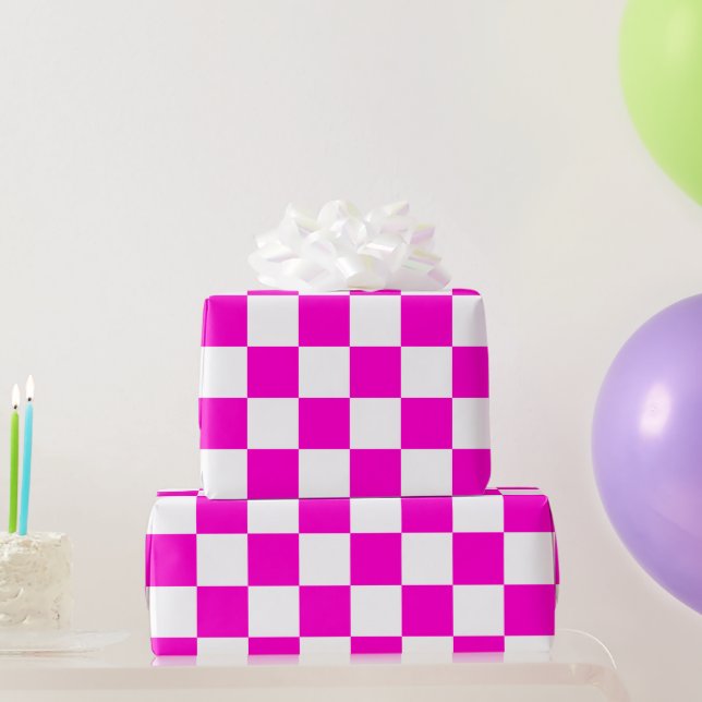 Papel De Presente Xadrez Rosa e Branco (Presentes para festas)
