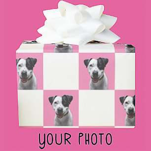 Papel De Presente Xadrez Rosa e Branco com Foto Personalizada