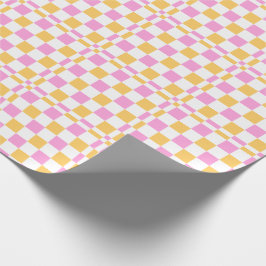 Papel De Presente Xadrez Rosa e Dourado