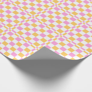 Papel De Presente Xadrez Rosa e Dourado