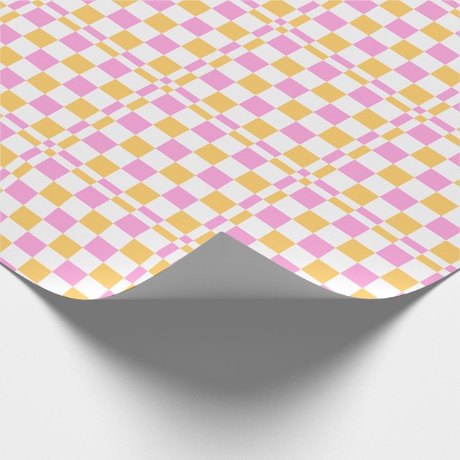 Papel De Presente Xadrez Rosa e Dourado (Ponta)