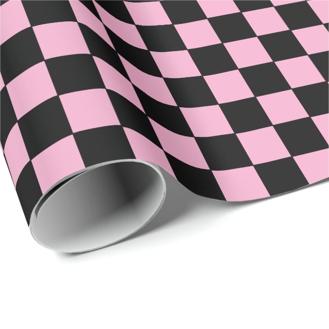 Papel De Presente Xadrez rosa e preto  (Ponta do rolo)