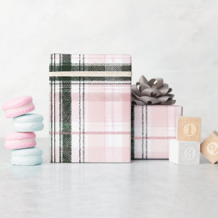 Papel De Presente Xadrez rosa e verde de Natal clássico