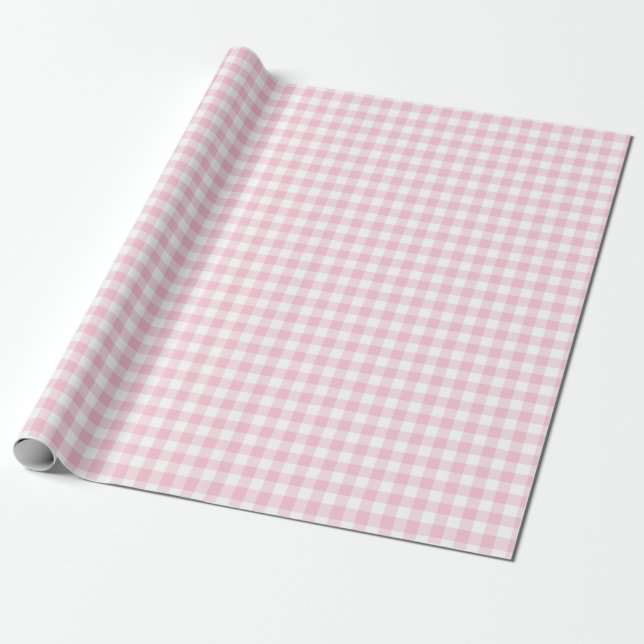 Papel De Presente Xadrez Rosa Gingham Fazenda (Desenrolado)