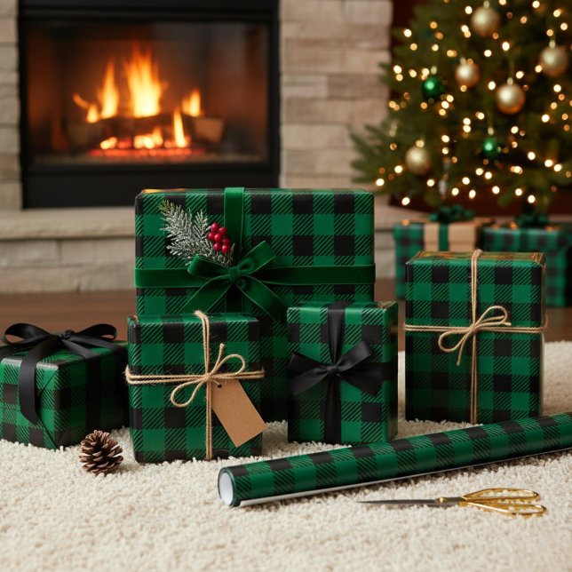 Papel De Presente Xadrez Rustic Green Buffalo (Rustic Green Buffalo Plaid Wrapping Paper)