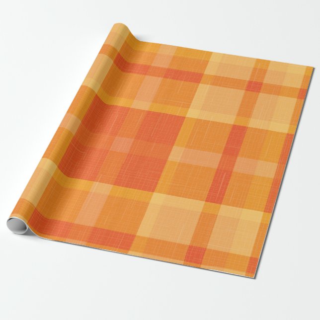 Papel De Presente Xadrez Rustic Orange Autumn Fall Tartan Wraping P (Desenrolado)