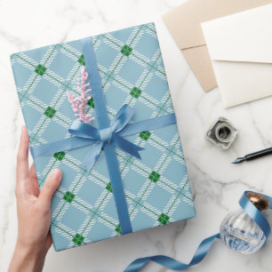 Papel De Presente Xadrez Tartan Azul Verde Celeste Fresco