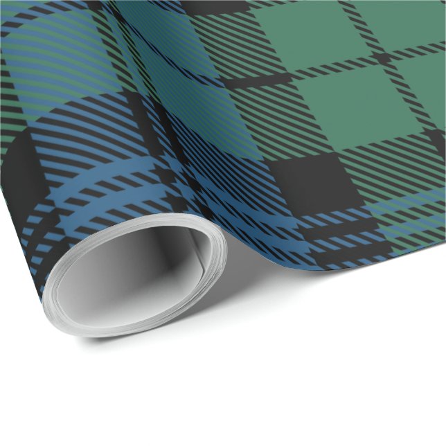 Papel De Presente Xadrez Tartan Blue GreenClan Campbell Holiday (Ponta do rolo)