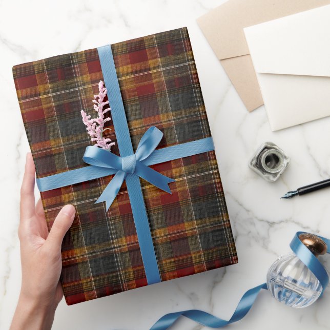 Papel De Presente Xadrez Tartan Clássico Quente Escuro Rústico Elega (Presentear)