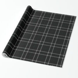 Papel De Presente Xadrez Tartan Preta com Grade Branca