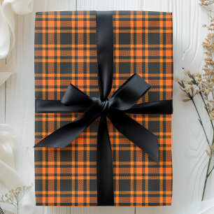Papel De Presente Xadrez Tartan Preto Laranja Padrão de Halloween
