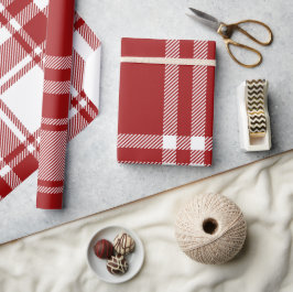 Papel De Presente Xadrez Tartan Red White Holiday Natal Moderno