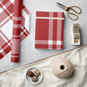 Papel De Presente Xadrez Tartan Red White Holiday Natal Moderno