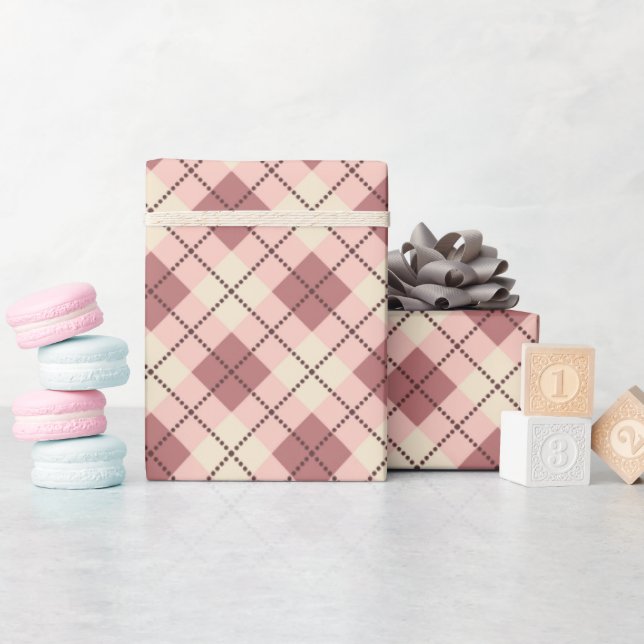 Papel De Presente xadrez tartana clássica, textura castanha bege (Chá de bebê)