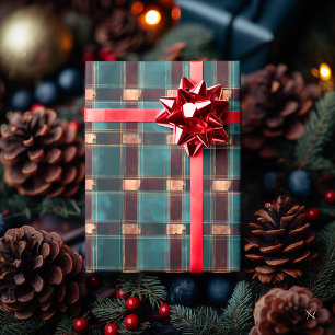 Papel De Presente Xadrez Verde-azulado e Marrom – Tartan Rústico de 