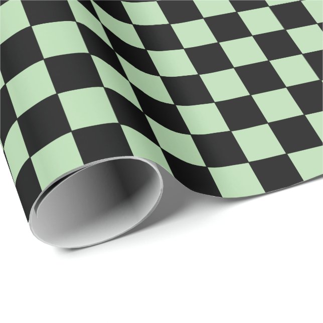 Papel De Presente Xadrez verde claro e preto  (Ponta do rolo)