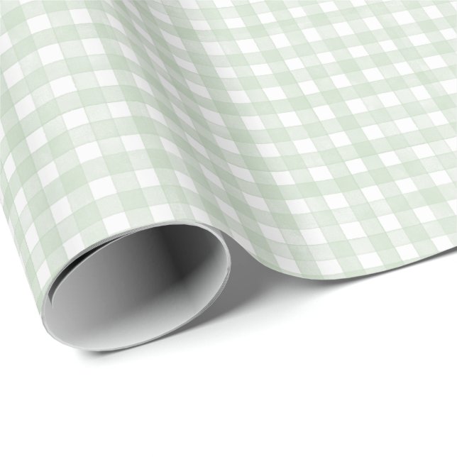 Papel De Presente Xadrez Verde Clássico Sage (Ponta do rolo)