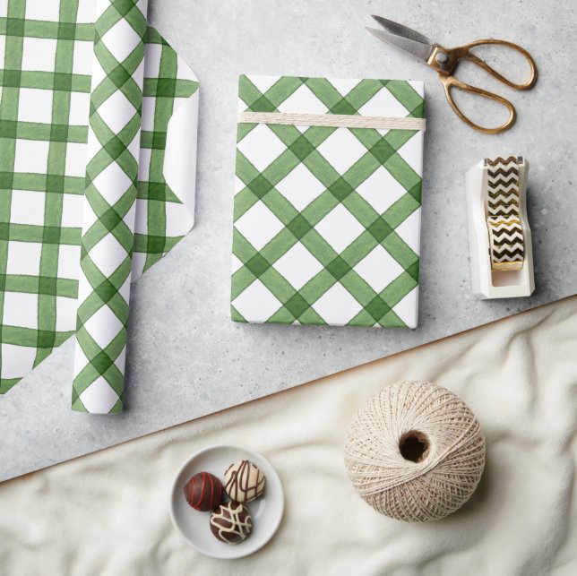 Papel De Presente Xadrez Verde da Aquarela Natal (Artesanato)