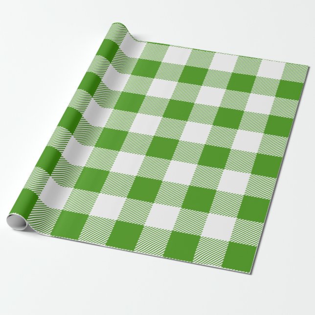 Papel De Presente Xadrez Verde e Búfalo Branco (Desenrolado)