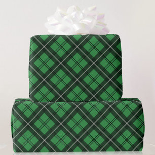 Papel De Presente Xadrez Verde e Negra Tartan Rolha de Natal de