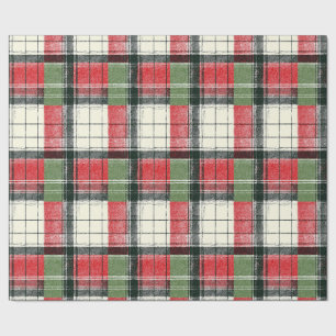 Papel De Presente Xadrez verde e vermelho clássico desgastado
