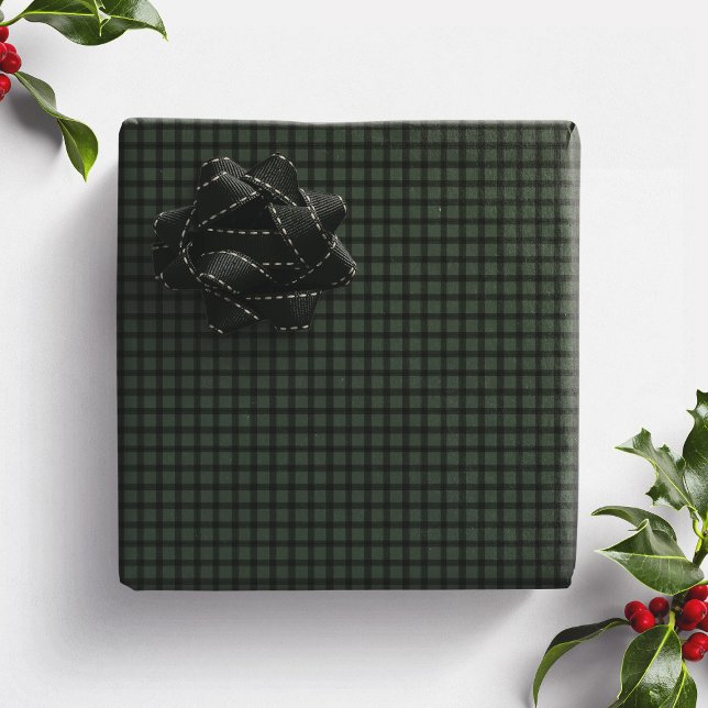 Papel De Presente Xadrez verde escuro simples de Natal (Criador carregado)