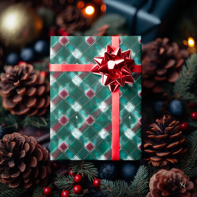 Papel De Presente Xadrez verde festiva e vermelha - Feriado ensopado (Criador carregado)