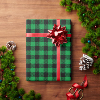 Papel De Presente Xadrez Verde Kelly e Plaid Búfalo Preto